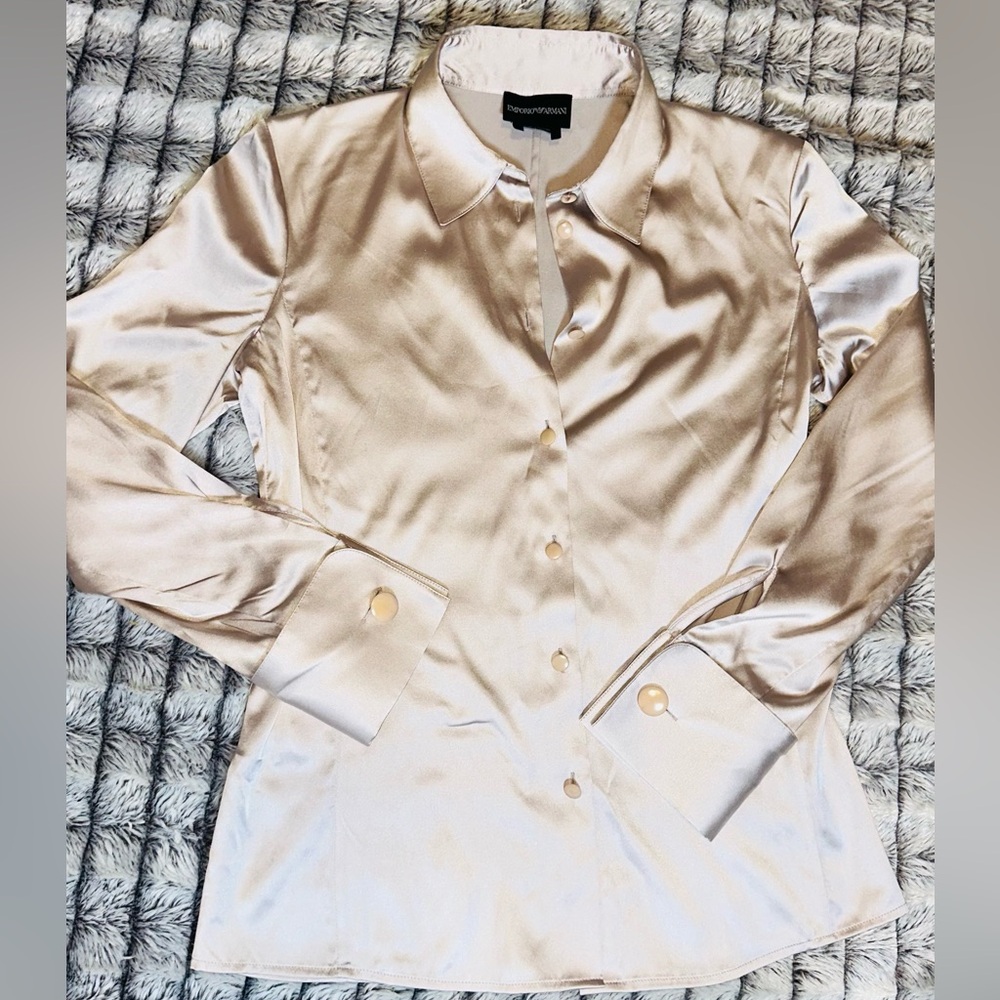 Emporio Armani Satin Cream Button-Up Blouse